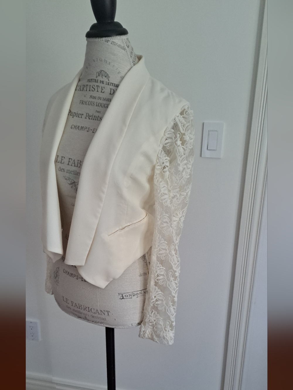 Cropped Lace Sleeve Open-Front Jacket - Picture 2 of 8